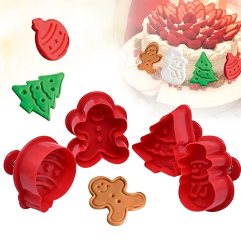 4tk/set Jõulupuu Cookie Kutter Gingerman Fondant Kook Biskviit Lõikur Tempel Hallituse 3D Kook Dekoreerimiseks Tööriistad, Küpsetamine, Hallitusseened 12