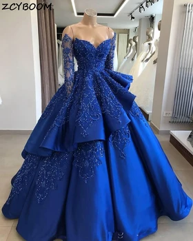 2022 Luksus Royal Blue Quinceanera Kleidid Elegent Pall Kleit Maha Õla Helmed Vestido De Gala 15 Anos Armas Peokleidid 14