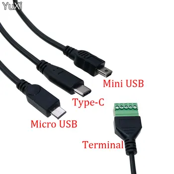 YUXI 1TK Micro-USB-3.1 Tüüp-C Mini USB Meeste 5 Pin Kruviga Kilp Solderless Terminal Adapter Plug Connector Kaabel Plii 30cm 9