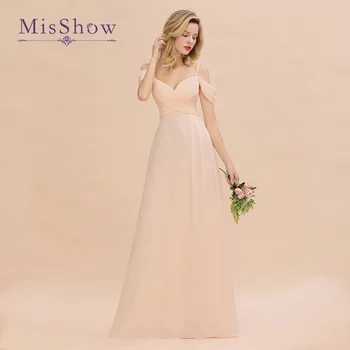 MisShow Pearl Pink Pikk Pruutneitsi Kleidid 2022 Uus Spagetid Rihmad Sifonki Prom Pool, Hommikumantlid Vestidos Elegantes Para Mujer 15
