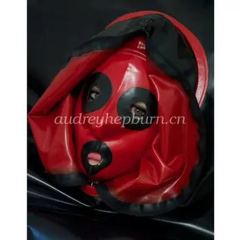 Kinnismõte Lateksist Gummi Maske Fancy Kleit Salapärane Kahekordne Tõmblukk Pea Suurus XXS-XXL 15