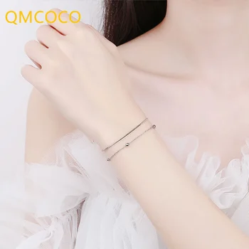 QMCOCO Hõbedane Värv Lihtne Käevõru INS Stiilis korea Versiooni Lihtne, Elegantne Naine kaks Vooru Helmed Keti Küljest Ehted