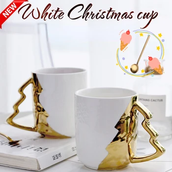 Põhjamaade Luxury Gold-plated Jõulupuu Tassi Kohvi Kruus Lihtne Trummel Vee Klaas Tass Valge Keraamiline Piima Kruusid Shot Prillid Uus 5