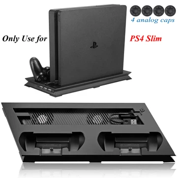 Eest PS4 Slim mängukonsooli Seista 3-Port HUB jahutusventilaator Vertikaalne laadimisdoki Dual Charging Station 9