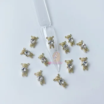 10tk Kawaii Küünte Võlusid Karu Kuld Zicron Sulamist 3D Maniküür Decor Kive Glitter Küüned Tarvikud 2