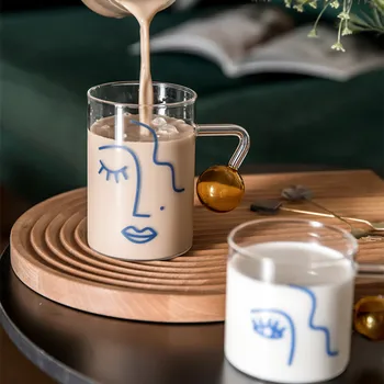 Cutelife Põhjamaade Nägu Läbipaistev Klaas Kohvi Tassi Köök Magustoit Kokteil, Õlu Klaasi Pulm Joogipiima Tee Klaas Drinkware 6