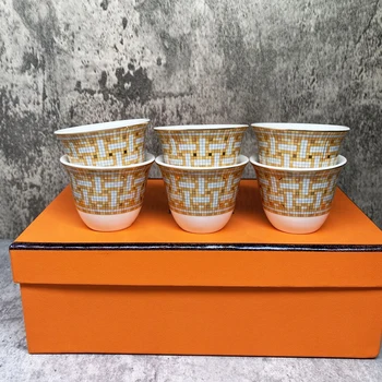 6TK/Set Luksuslik Kuld Portselan Tee Tassid Luu Hiina Espresso Coffee Cup Sätestatud Orange Box Drinkware Pulmi, Sünnipäeva Housewarming 4