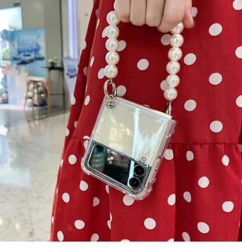 Mood Pearl Käsi-Kett Telefon Case For Samsung Galaxy ZFlip 3 5G Käevõru Selge, Põrutuskindel Kate Z Flip 4 Z Klapp Coque Etui 10