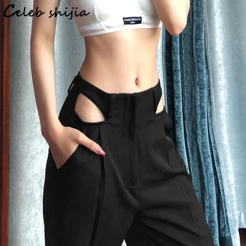 Stiilne Must Y2k Püksid Naiste Õõnes Läbi Kõrge Waisted Püksid Streetwear korea Fashion Pikad Püksid Naine Seksikas Alt 13