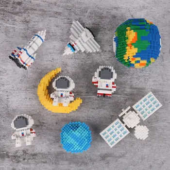 Väike ehitusplokid kosmosejaam Kuu Raketi Shuttle Satelliit Astronaut Joonis Väike Tellised Mänguasjad Lastele Kingitused 12