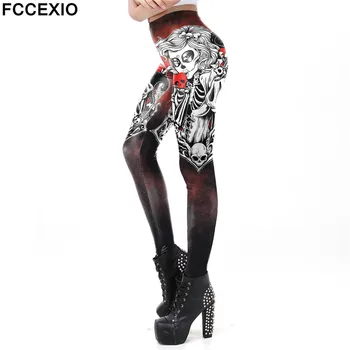 FCCEXIO Uus 3D Mehhiko Kolju Säärised Naised Treening, Fitness Legging Värvikas Cranium Trükitud Leggins Treening Säärised
