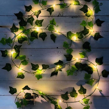 2M Kunstlik Plant Led Light String Pugeja Rohelised Lehed Viinapuu Luuderohi Kodu Pulmad Decor Lamp DIY Rippus Aias Jõulud Tuled 2