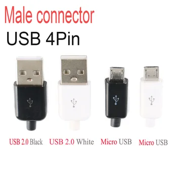10tk/Palju Micro-USB Isane Pistik Pistik Keevitus Tüüp DIY USB 2.0 Saba laadija Pesa 4 in1 Valge Must 6