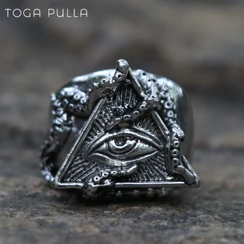 Unikaalne Kaheksajalg Adsorptsiooni Kolmnurk Masonic Rõngad Lahe Mens Roostevabast Terasest Egyptain Eye of Horus Rõngad Punk Biker Ehted