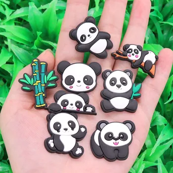 Hot Müük 1-8Pcs PVC Must Valge Panda Kinga Võlu Lukk Valguda Kids Armas Disainer Kinga Kaunistamiseks Sobivad DIY Croc Jibz Sünnipäeva Kingitus