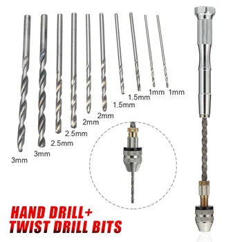 11pcs Micro Käe Puuri Spiraali Puurimine Chuck Twist Drill Bits Repair Käsi Tööriist Puidu Käsitsi Puurimine, Augu Pöörlevad Tööriistad 7
