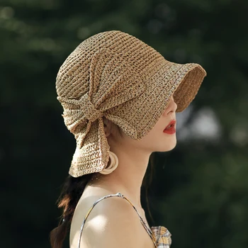 Casual Vintage Straw Hat Vibu Päike Müts Laia Ääreni Suve Mütsid Naistele Beach Õled Dome Kopp Müts Femme Varju Kopp Mütsid 6