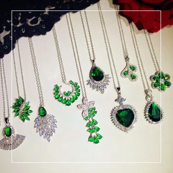 Vintage Loodud Emerald Kaelakeed Ripatsid Naiste 925 Roheline Kuupmeetri Tsirkooniumoksiid Clavicle Kett Trahvi Ehteid Tarvikud 2