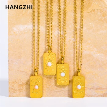 HangZhi Roostevabast Terasest Star Sun Moon Kulla Värvi Valge Looduslikust Kivist Ripats Kaelakee Vintage Desgin Naiste Poole Ehted Uued 13