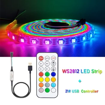 USB LED Riba RGB WS2812 WS2812B Adresseeritavad Pixel Lindi 21Keys pult TV Tagasi Tehtud Kapp Lamp 1-5M DC5V 10