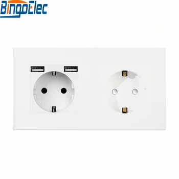 ELI Seina USB Power Outlet PC paneel Dual-USB-liides laadimise, AC 110~250V 157mm * 86mm, 16A Topelt raam EL Standard USB pesa 12
