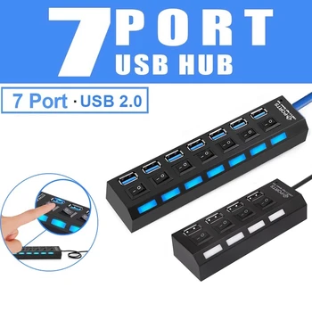 4/7 Port USB HUB Multi USB 2.0 Splitter 480 mbit / s või kiirem kiire Konverteri Adapter on/off Lüliti MacBook ARVUTI Sülearvuti 9