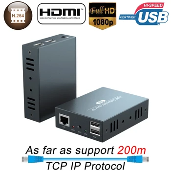 2022 200m HDMI USB Extender RJ45 IP-Võrgu KVM Over IP Extender Poolt Cat5 Cat5e Cat6 1080P HDMI KVM Extender TX Poolt UTP/STP Sadamad 7