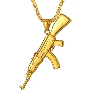 Richsteel AK-47 Relv Ripats Kaelakee Meeste Roostevabast Terasest/18K Kuld sõjaväelist Punk Ehted 4