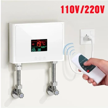110V/220V Vahetu boilerite Vannituba Köögi Seinale Paigaldatud Elektriline veeboiler LCD-näidik koos puldiga 4