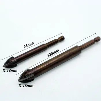 14/16mm Volframkarbiid Klaas Drill Bit Set Sulam, mis Karbiid Punktis 4 lõiketerad Plaat & Klaasist Risti Oda Pea Drill Bits 13