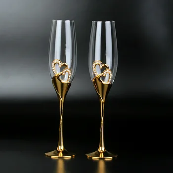Kaks kulda šampanja klaasid on karbiga crystal suure-footed cup Pulm kingitus cup suure-footed cup vahuveini klaas 9