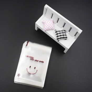 100tk/palju 7x7+3cm naeratus Läbipaistev Küpsise Pakendamise Kotid isekleepuvad Plastist Biskviit Kott Pulm Candy Kotid 4
