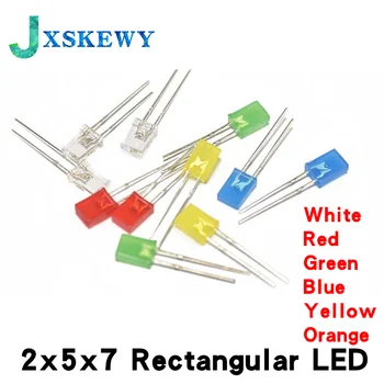 100tk 2x5x7 Täisnurksed LED Emitting Diode Lamp Valge Punane Roheline Sinine Kollane Oranž Hajutatud Värv Square DIY Indikaator 15