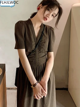 Uus Disain Jaapani Stiilis 2022 Naiste Armas Office Lady Stiilne Korea Tüdrukute Ruuduline Pruun Vintage Pikk Särk, Kleit Retro Vestidos 5