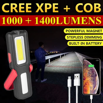 CREE XPE LED Taskulamp + COB Kerge Töö Bänd Magnet Auto Remont Telkimine Tulvaprožektor Sisseehitatud 18650 Aku Laadimine USB Taskulamp 14