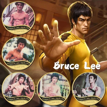 Bruce Lee kullatud Münt Kungfu Super Star kuldmünte Sünnipäeva Kingitused Hiina Draakon Metallist Väljakutse Müntide Kogumine 16