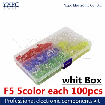 5color*100tk=500PCS F5 5MM LED Diood Kit Segatud Värv Punane Roheline Kollane Sinine Valge + KAST