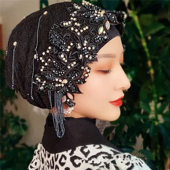 202208-limai dropshipping Malaisia käsitsi õmmeldud crystal Boutique Käsitöö Moslemi Pruut Pits Pulm lill Hijabs ühise Põllumajanduspoliitika naiste müts 9