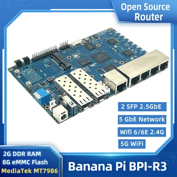 Banaan Pi BPI-R3 MediaTek MT7986 Quad Core ARM A53+ 2G DDR RAM 8G MAGISTRIKURSUSE Flash 2 SFP Wi-Fi 6/6E 2.4 G 2,5 G 5G Ruuteri Juhatus