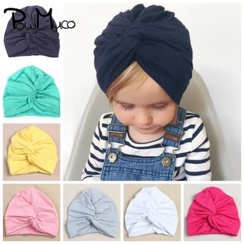 Powmuco 18*14.5 CM Värviga Puuvillane Baby Tüdrukud Turban Mütsid Kõrge Kvaliteedi Ületanud India Mütsid Lapsed Peakatet Vastsündinud Foto Rekvisiidid 14