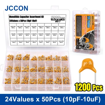1200Pcs JCCON Monoliit-Keraamiline Kondensaator Valik Kit 24Values x 50tk 10pF~470pF 1nF~47nF on 0,1 uF~10uF Kondensaator Komplektid