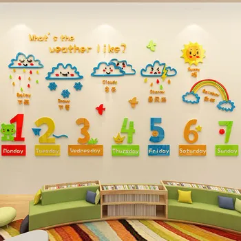 Lapsed Magamistuba lasteaed 3D akrüül seina stikers nädal ja ilm liim, kleepsud 12