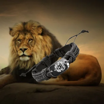 Vintage-Aafrika Lõvi Loomade Toetus Punutud Köis Nahast Unisex Käevõru Lõvi Logo Mood Naiste Ehete Hulgimüük