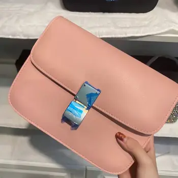 Luksuslik Nahast Naiste Kott Kõrge Kvaliteedi Väike Ruut Kott Disainer Tahked Värvi Ühe Õla Messenger Bag Matt Vask Lukk 3