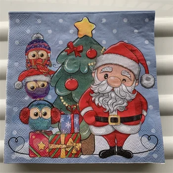 Jõulud salvrätikud paberist elegantne kudede Xmas Santa lapsed puu lume mees tütarettevõtjate decoupage pulmi, sünnipäeva armas decor 20 4