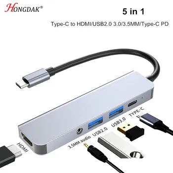 5 in 1 USB-C-Hub Tüüp C 4K HDMI ja USB 3.0 Type-C-Kiire Eest 3,5 mm Audio Adapter sobib Macbook Pro Ipad Tahvelarvuti Tarvikud 13