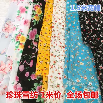 100*150cmprinted sifonki lilleline riie õmblemine vana kostüüm Hanfu seelik väike lilleline kleit selga riie must sinine valge 3