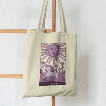 Naiste Shopper kott Päike tarot-kaardi kott, Kott Shopping Lõuend Shopper Kott tüdruk käekott Õlal Tassima Lady Kott 2