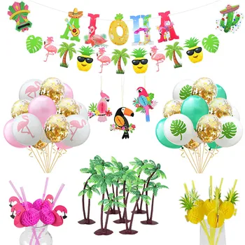 Havai Aloha Sünnipäevaks Banner Troopiline Flamingo Ananassi Latex Balloon Koogikarpides Torukübar jaoks Summber Hawaii Partei Teenetemärgi 4