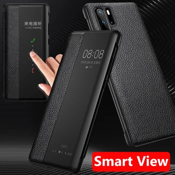 Ehtne Nahk Luuk Jaoks Huawei P30 Pro P50 P20 Pro P40 Juhul Luksus Originaal Smart Touch Vaadata Ärkan Une-Up Kaitse 3